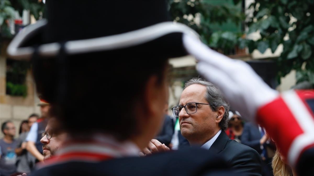 El president Quim Torra, en el Fossar de les Moreres, en Barcelona