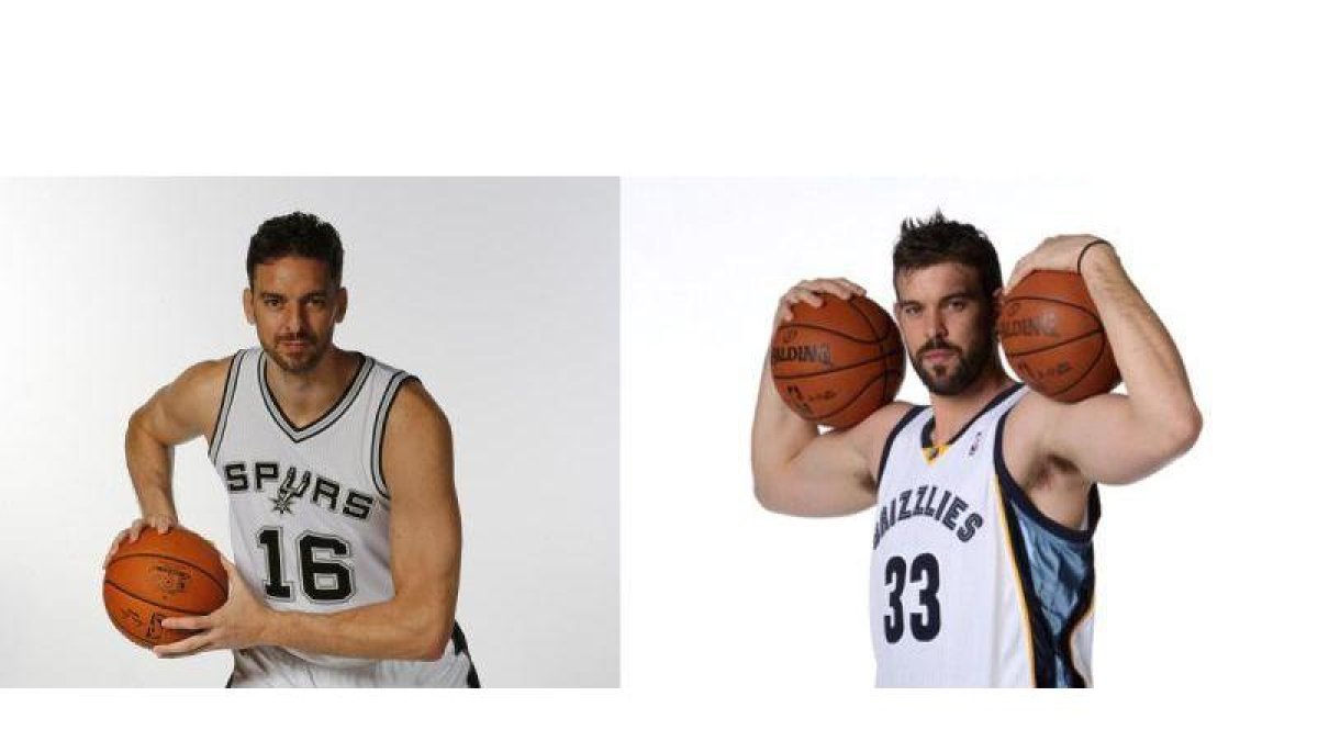 Pau Gasol, con la camiseta de su nuevo equipo, los Spurs, y su hermano Marc, un año más con los Grizzlies.
