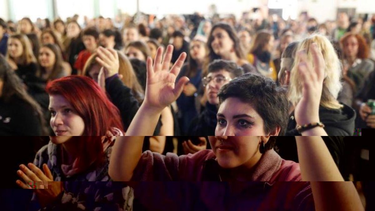 Un acto feminista en el Matadero de Madrid para apoyar la huelga feminista del próximo 8 de marzo, el pasado día 11.