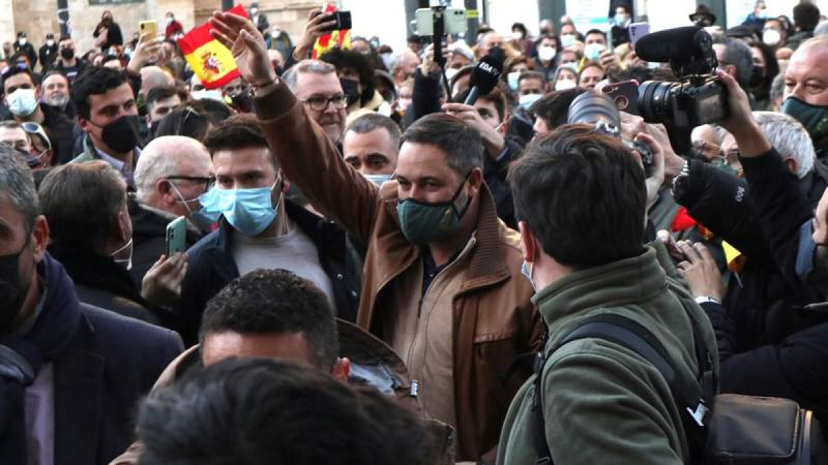 Santiago Abascal ayer, en un mitin en Zamora. MARIAM MONTESINOS