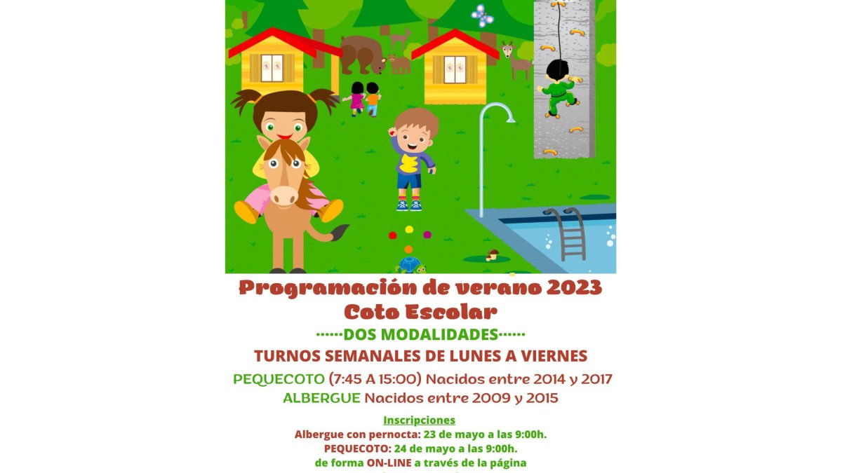 Cartel del programa de campamentos de verano del coto escolar. DL