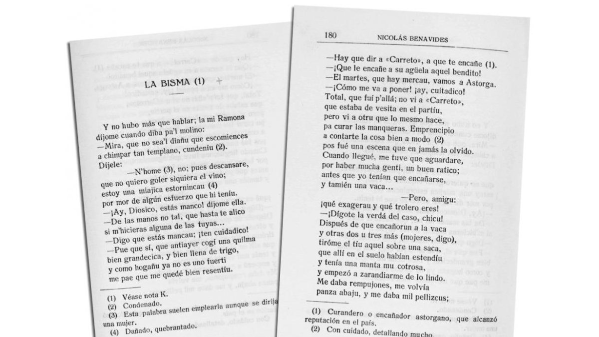 Arriba, dos páginas del poemario ‘Por mi tierra de León’ en el que originalmente se incluyó el poema ‘La bisma’.