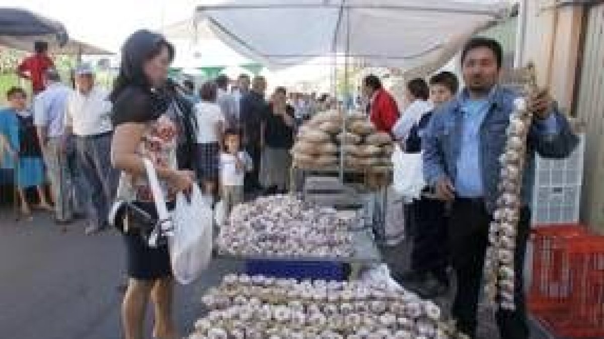 Los puestos de ajos fueron los grandes protagonistas de la feria en San Miguel