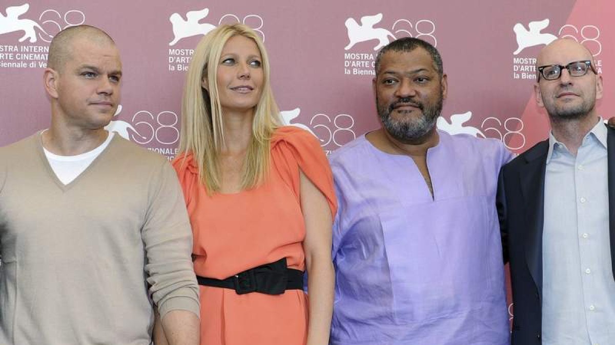 Damon, Paltrow, Fishburne y Soderbergh.