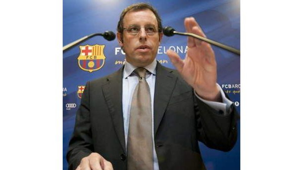 Rosell, durante la rueda de prensa que ofreció en el Camp Nou.