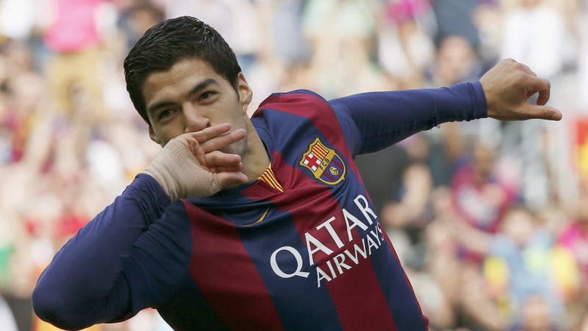 Luis Suárez celebra uno de sus goles con el Barça de esta temporada
