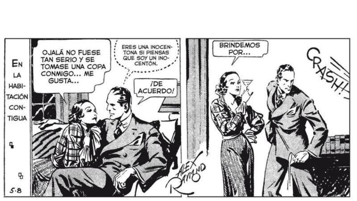 Viñeta de las tiras para prensa de la serie 'Agente Secreto X9', con guion de Dashiell Hammett y dibujo de Alex Raymond, publicada en mayo de 1934.