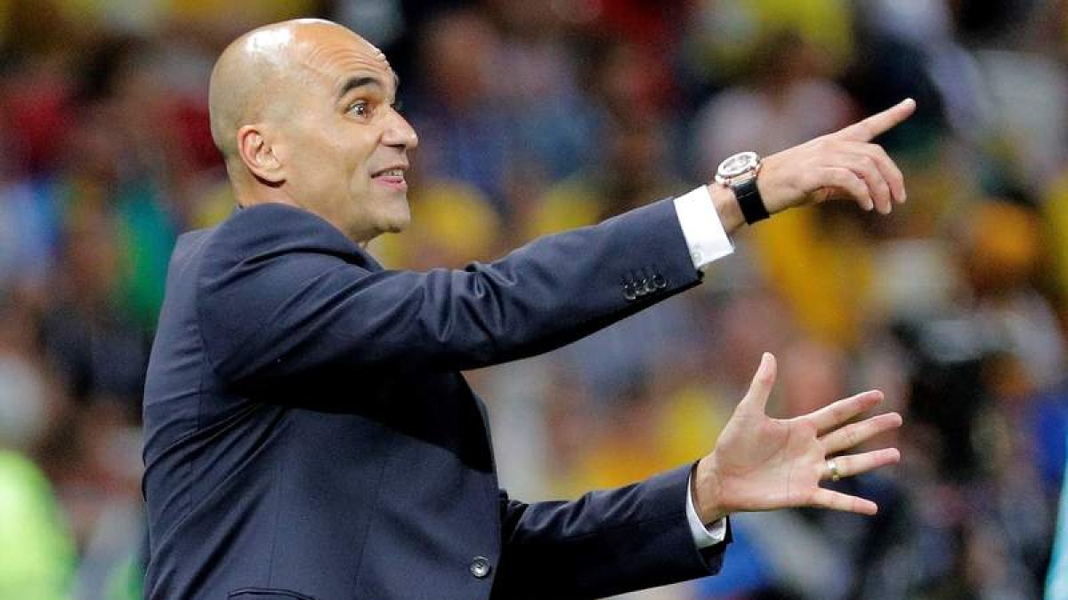 El entrenador de la selección belga de fútbol, el español Roberto Martínez Montoliú, durante el partido entre Brasil y Bélgica. LAVANDEIRA