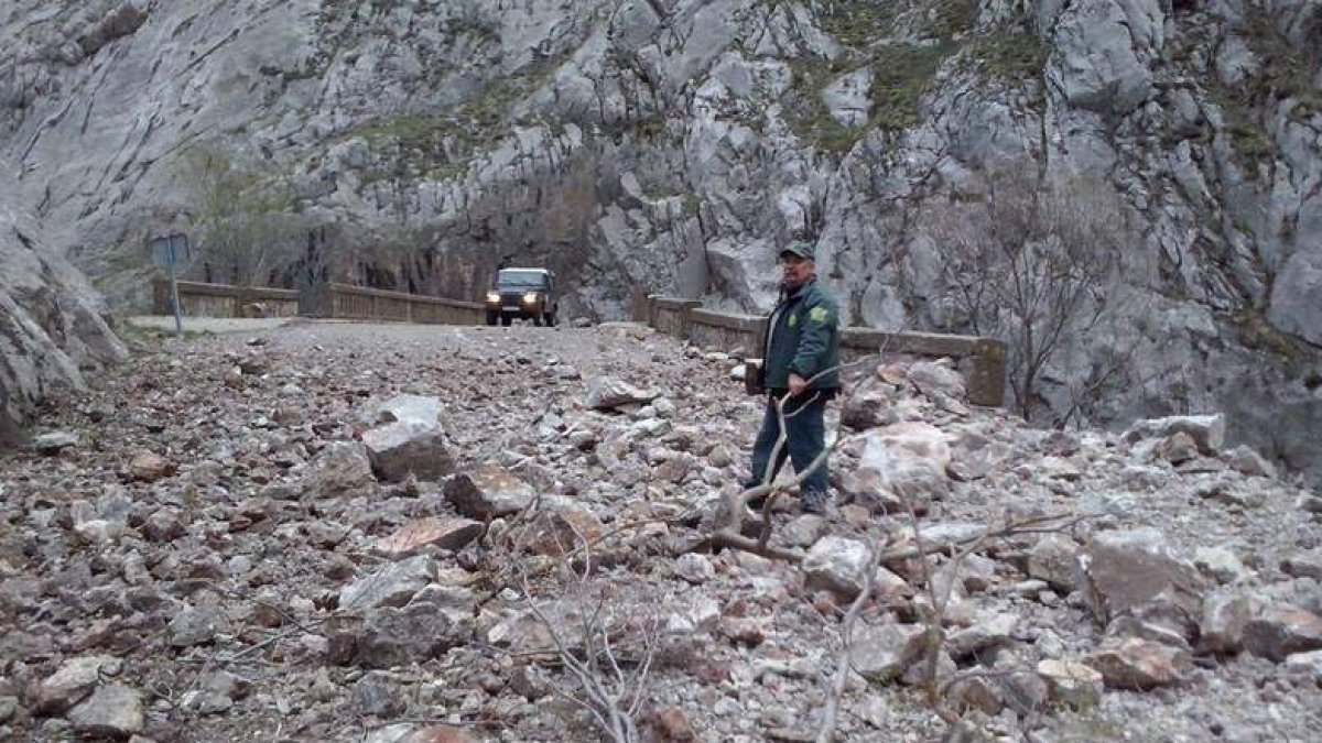 Estado en el que quedó la carretera tras el desprendimiento.