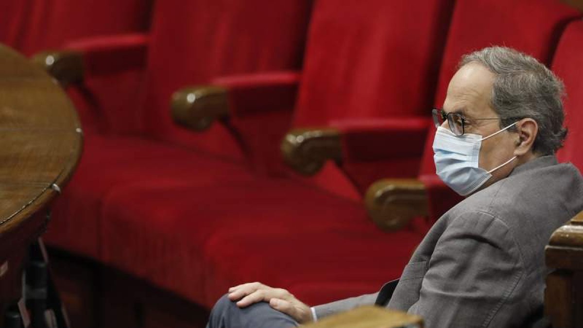 Imagen de Torra en el Parlament. ANDREU DALMAU