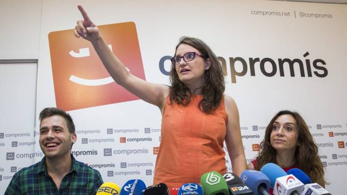 Oltra durante una rueda de prensa tras las elecciones municipales del 24 de mayo.