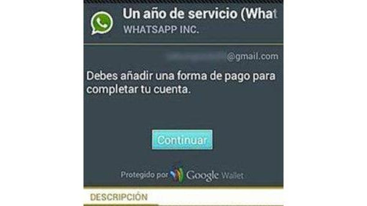 Licencia de 'Whatsapp' caducada y la pantalla para pagar por el servicio.