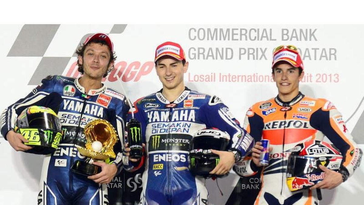 Rossi, Lorenzo y Márquez conformaron el podio de MotoGP en el que no tuvo entrada Pedrosa.
