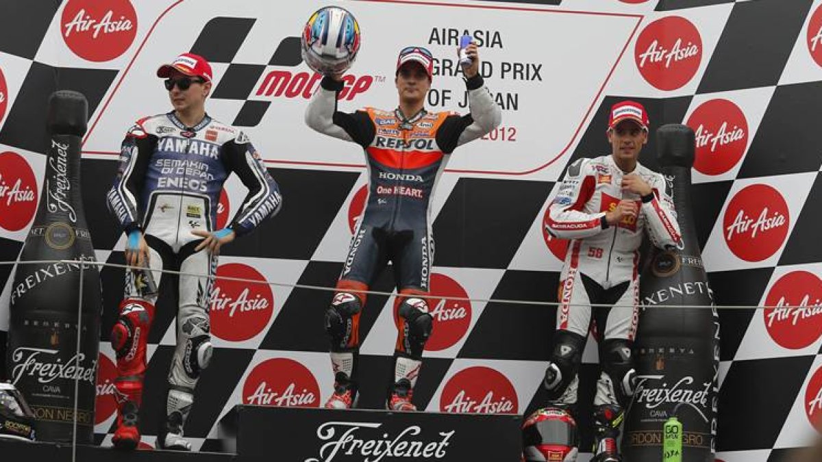 Dani Pedrosa, Lorenzo y Bautista, coparon en el GP de Japón un podio histórico que confirma el dominio del motociclismo español.