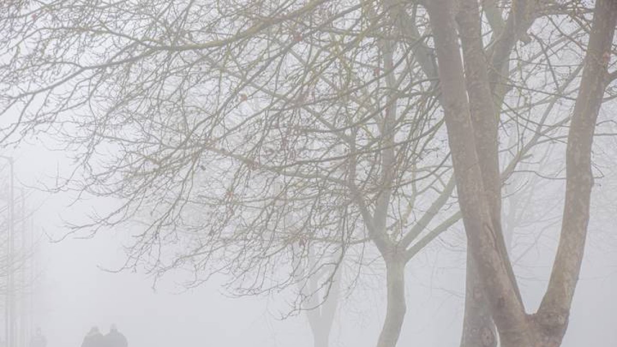 Una pareja pasea entre la niebla. DAVID AGUILERA