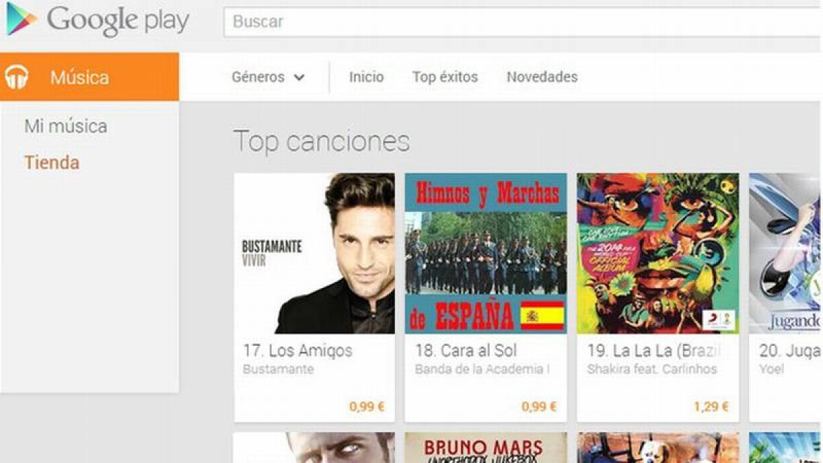 Lista de éxitos de Google Play.