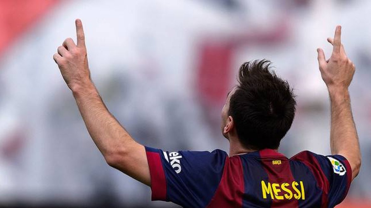 Messi celebra el gol marcado al Rayo en Vallecas, el sábado pasado.