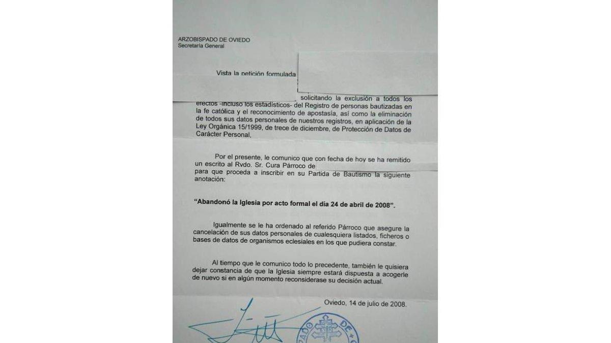Apostasía anterior a la sentencia del Supremo. DL