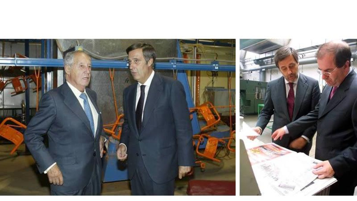 Antonio Vázquez Cardeñosa, con su padre, en la fábrica de Piva Motor, y con Juan Vicente Herrera en Diario de León.