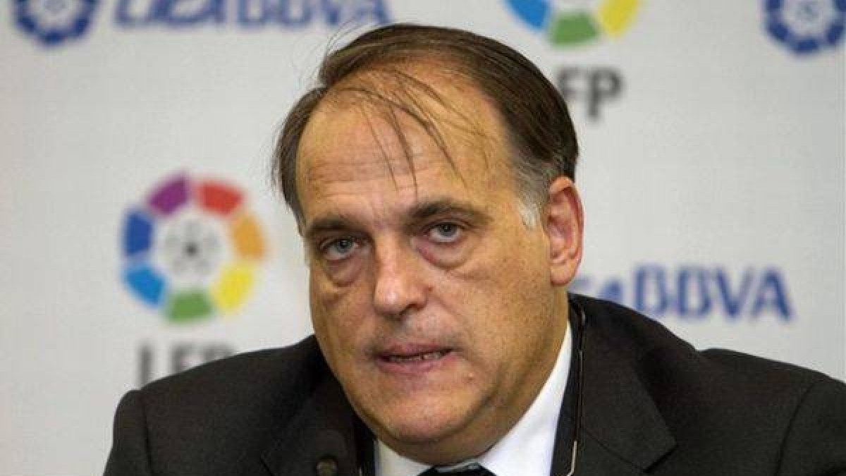 Javier Tebas durante una rueda de prensa de la LFP.