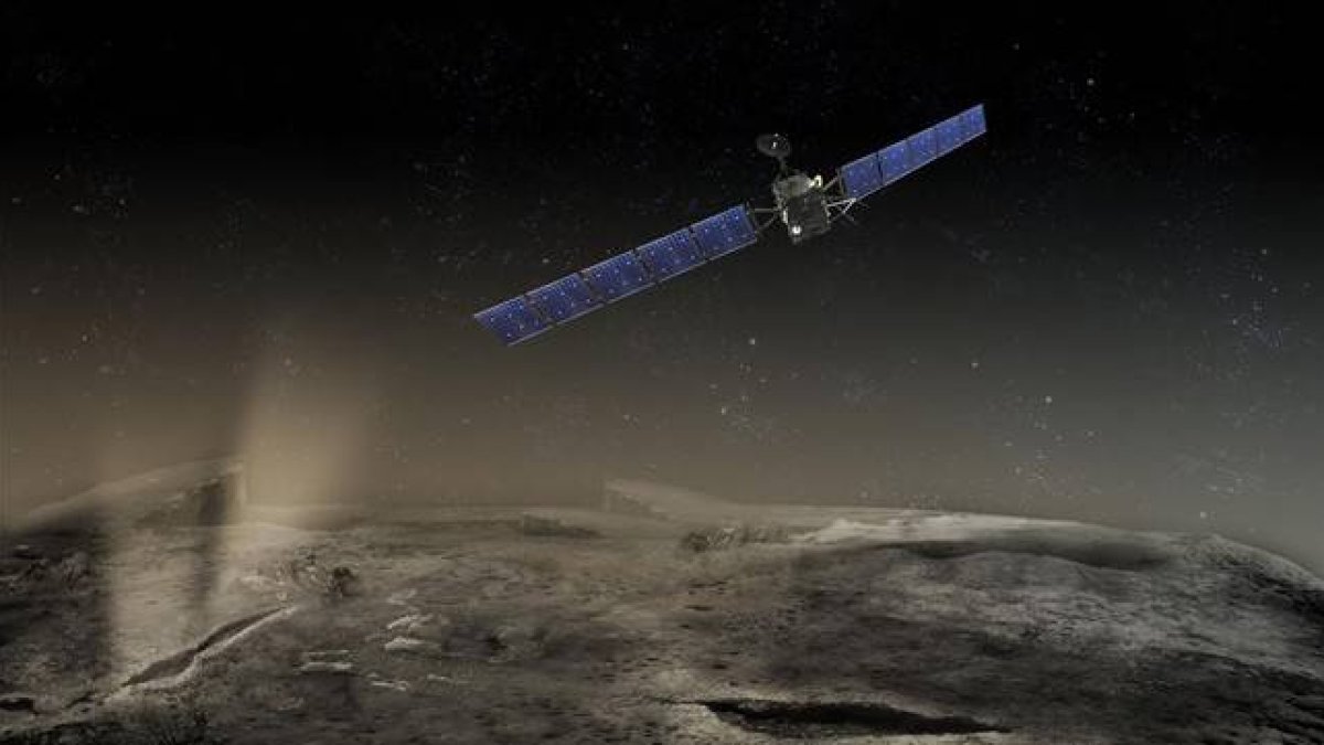 Recreación de la nave espacial Rosetta sobre el cometa 67P.