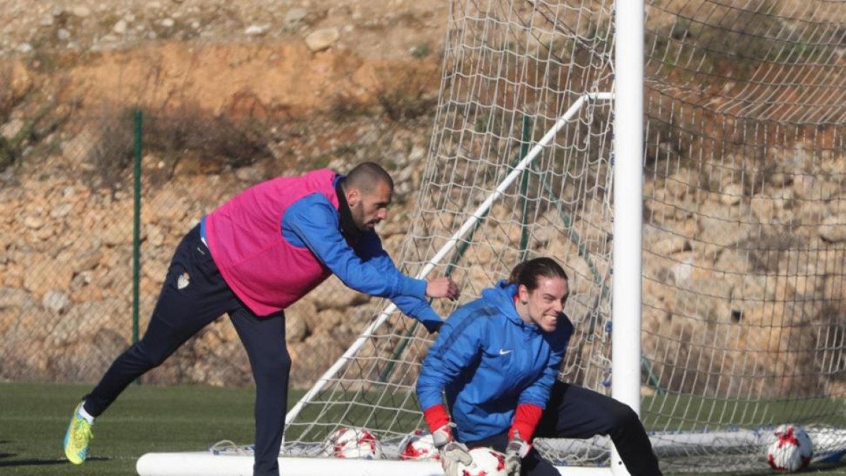 Un momento del entrenamiento de esta mañana