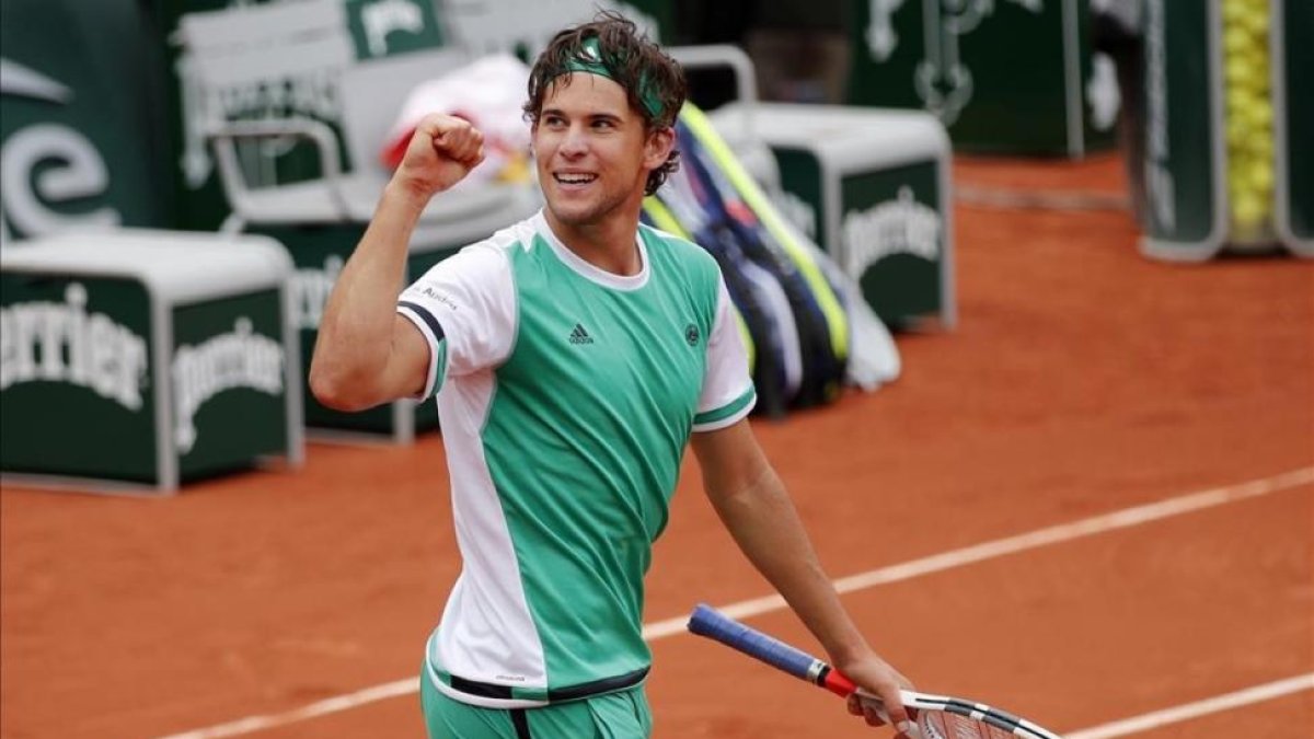 Thiem celebra la victoria ante Djokovic.
