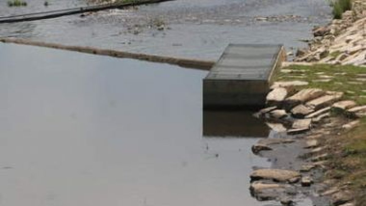 La imagen tomada el domingo muestra la suciedad acumulada en el río en Cacabelos.