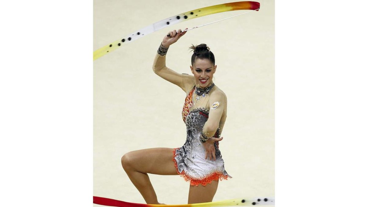 Carolina, en el ejercicio de cinta con el que ha logrado su mejor resultado en un Mundial.
