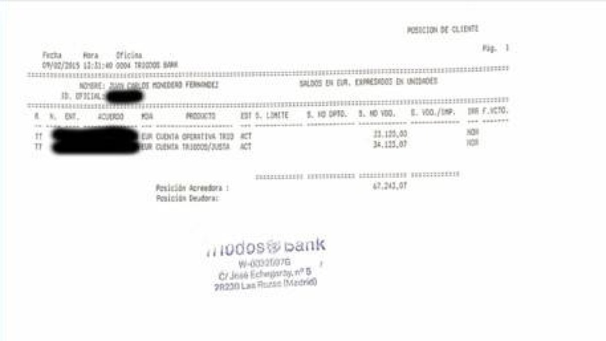 Extracto bancario facilitado por Juan Carlos Monedero a los medios de comunicación.