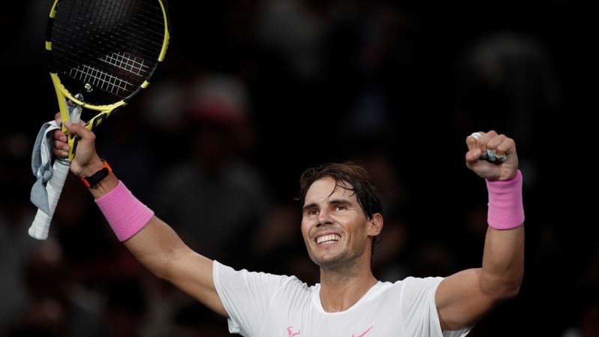 Nadal celebra su triunfo ante Wawrinka. VALAT