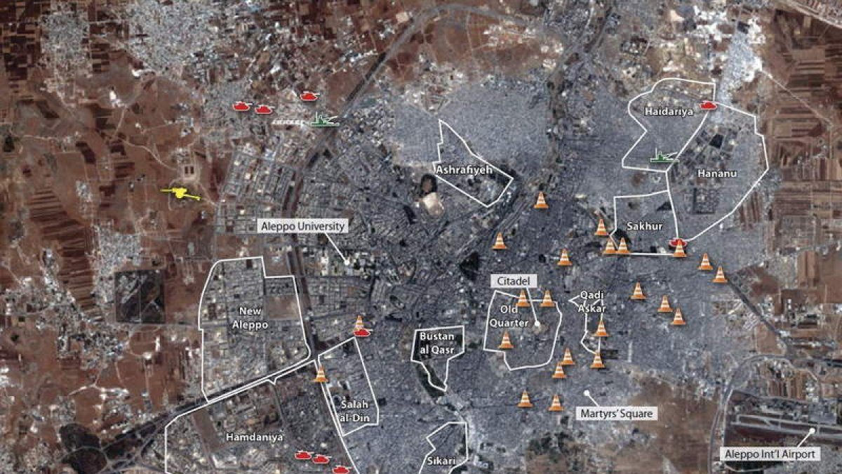 Las zonas militarizadas en Alepo, Siria, conocidas gracias a un informe de Amnistía Internacional.