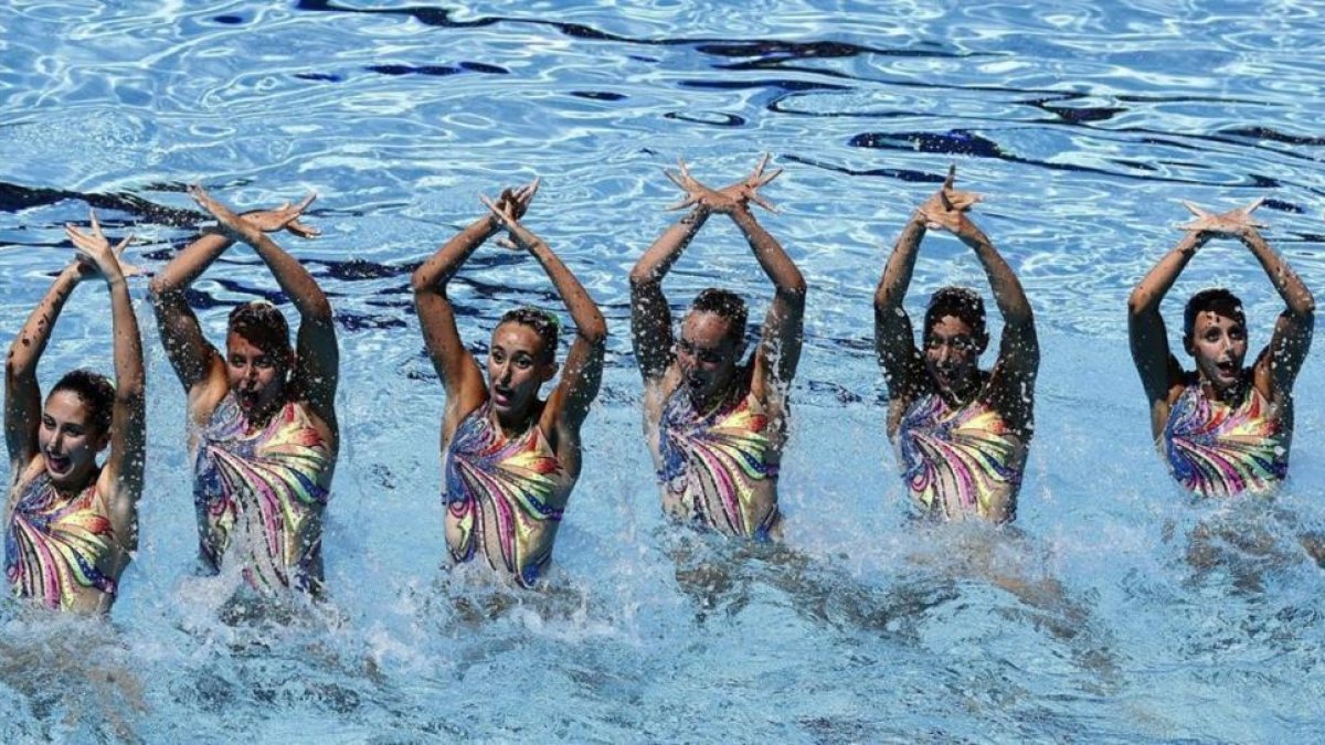 El equipo español de sincro, en un momento de la final