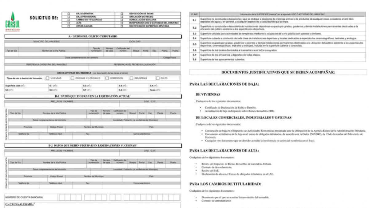 Formulario oficial que se exige para la presentación de modificaciones en los datos (click sobre la imagen para ampliar).