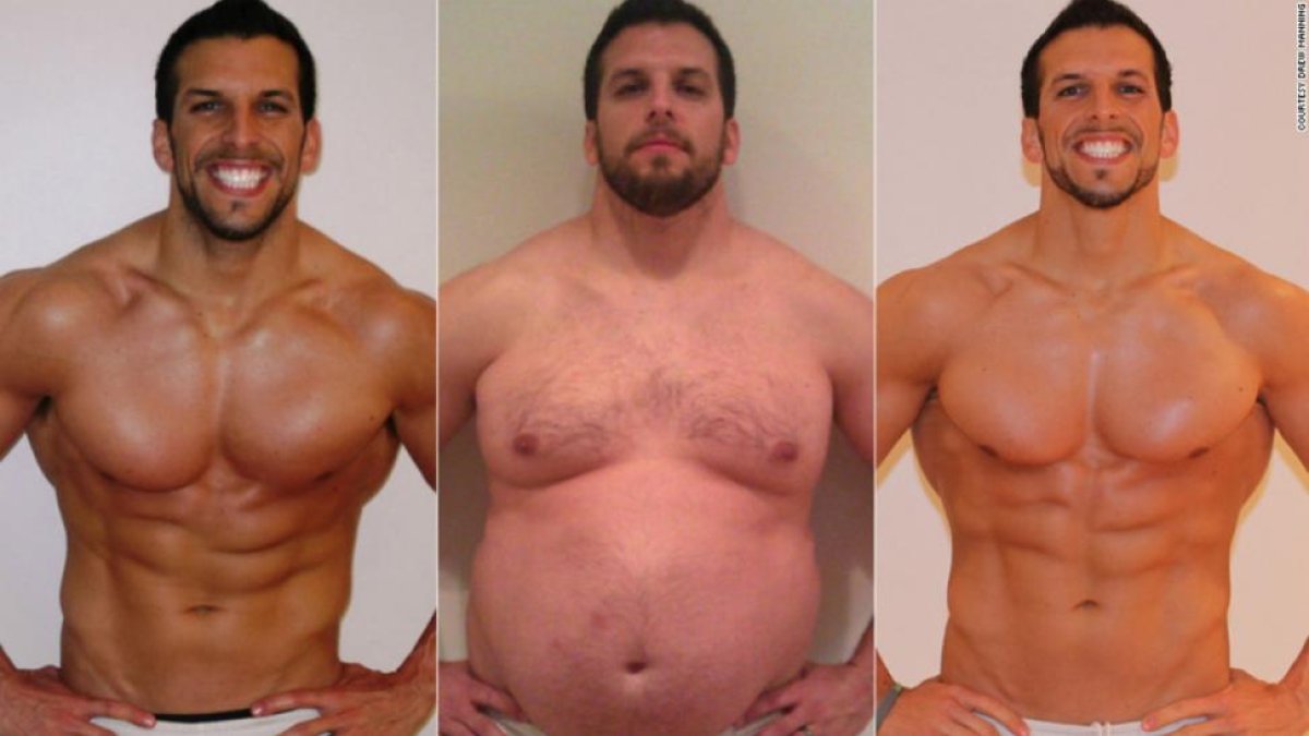 Espectaculares imágenes del preparador personal Drew Manning durante la evolución de su experimento. Antes, durante y después.