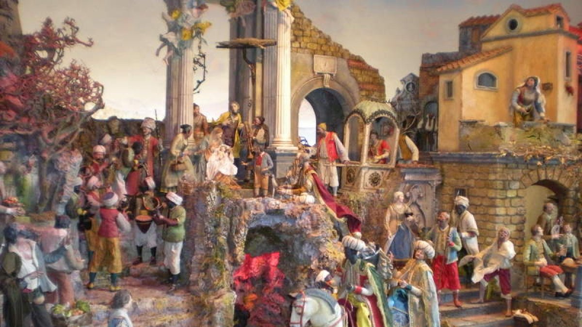 Imagen del impresionante belén napolitano de Antonovich que vfue instalado en el Museo Egipcio de León. CASTRO