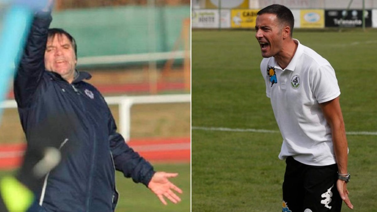 Miguel Ángel Miñambres y José Luis Lago, entrenadores del Atlético Bembibre y Atlético Astorga. F. OTERO