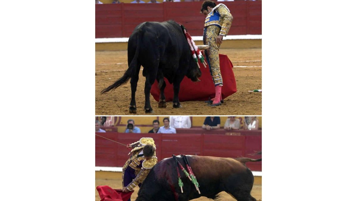 José Tomás en la faena de muleta a su primer toro, al que debió arrimarse con quietud y despaciosidad. El Juli se echa al toro por delante. Se llevó 4 orejas.