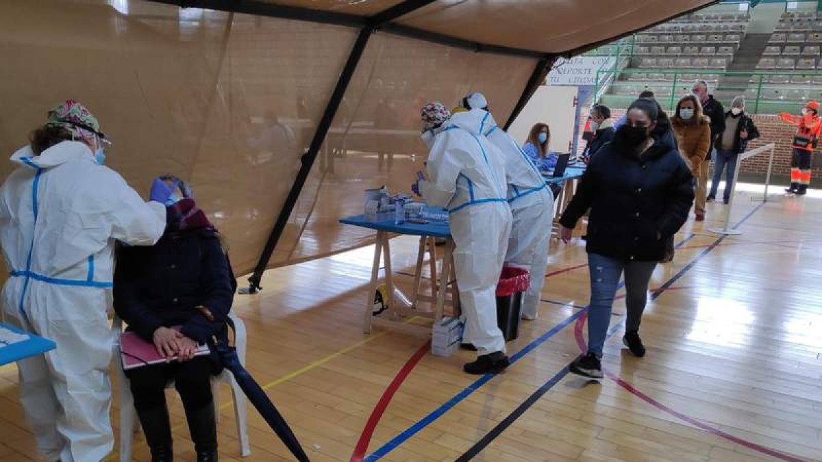 Cribado masivo realizado ayer en el Pabellón Felipe Miñambres de la ciudad astorgana. A. R.