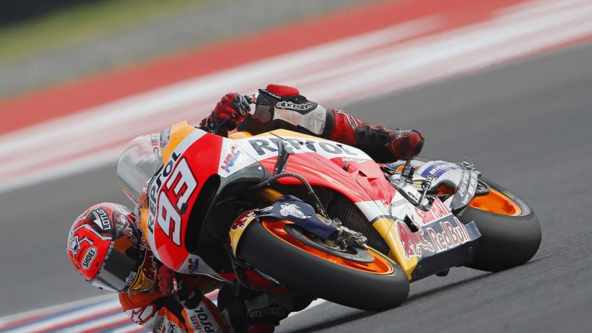 Marc Márquez (Honda), en la vuelta en la que logró ayer la ‘pole’ en Argentina.