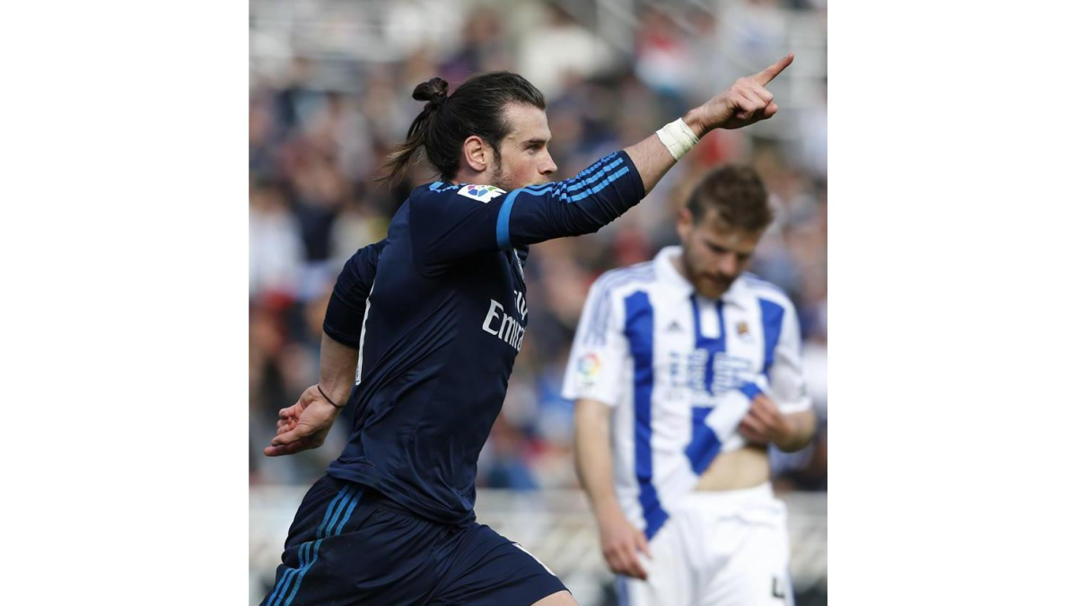 Gareth Bale, celebra el gol de la victoria ante la Real Sociedad.