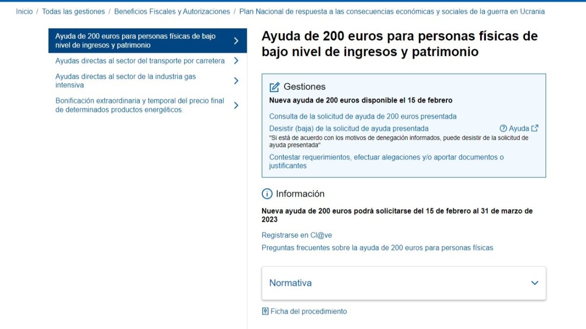 La Agencia Tributaria activa la página web para pedir los 200 euros. DL