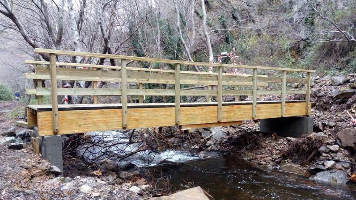 Una de las pasarelas colocadas en el arroyo del Real, según la imagen tomada ayer . CEBRONES