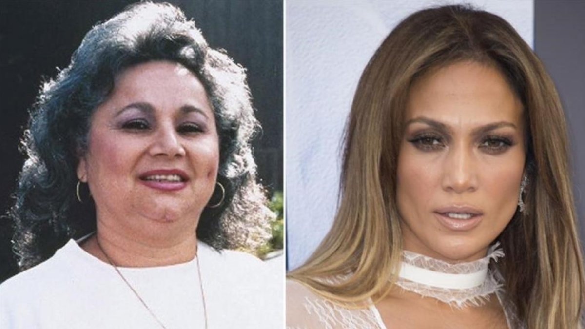 La narcotraficante Griselda Blanco y, a la derecha, Jennifer Lopez.