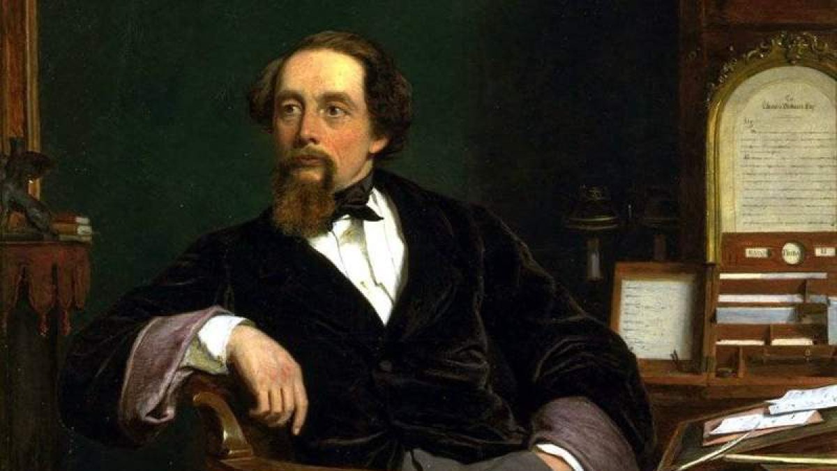 Charles Dickens en su estudio. Retrato de Frith