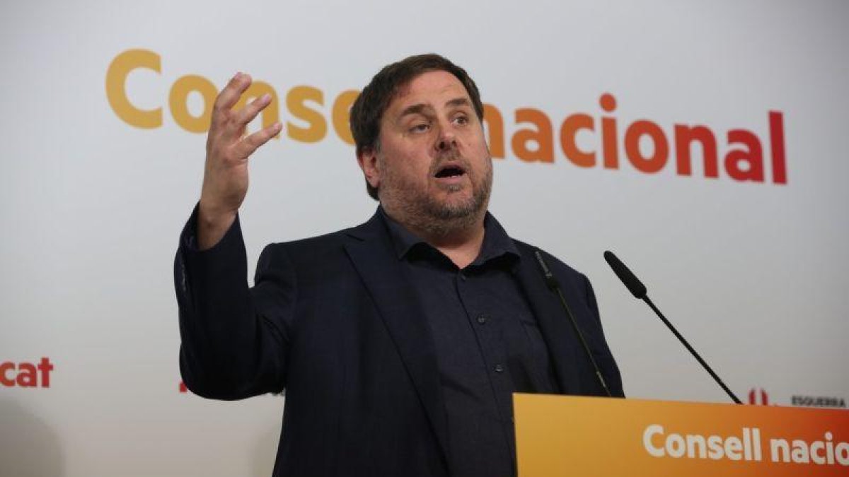 Oriol Junqueras, este sábado, en el Consell Nacional de ERC.