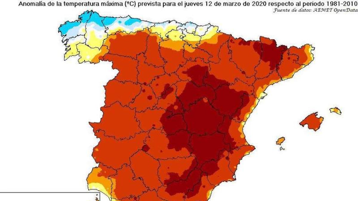 Mapa con las temperaturas máximas que habrá en toda España hasta el viernes.