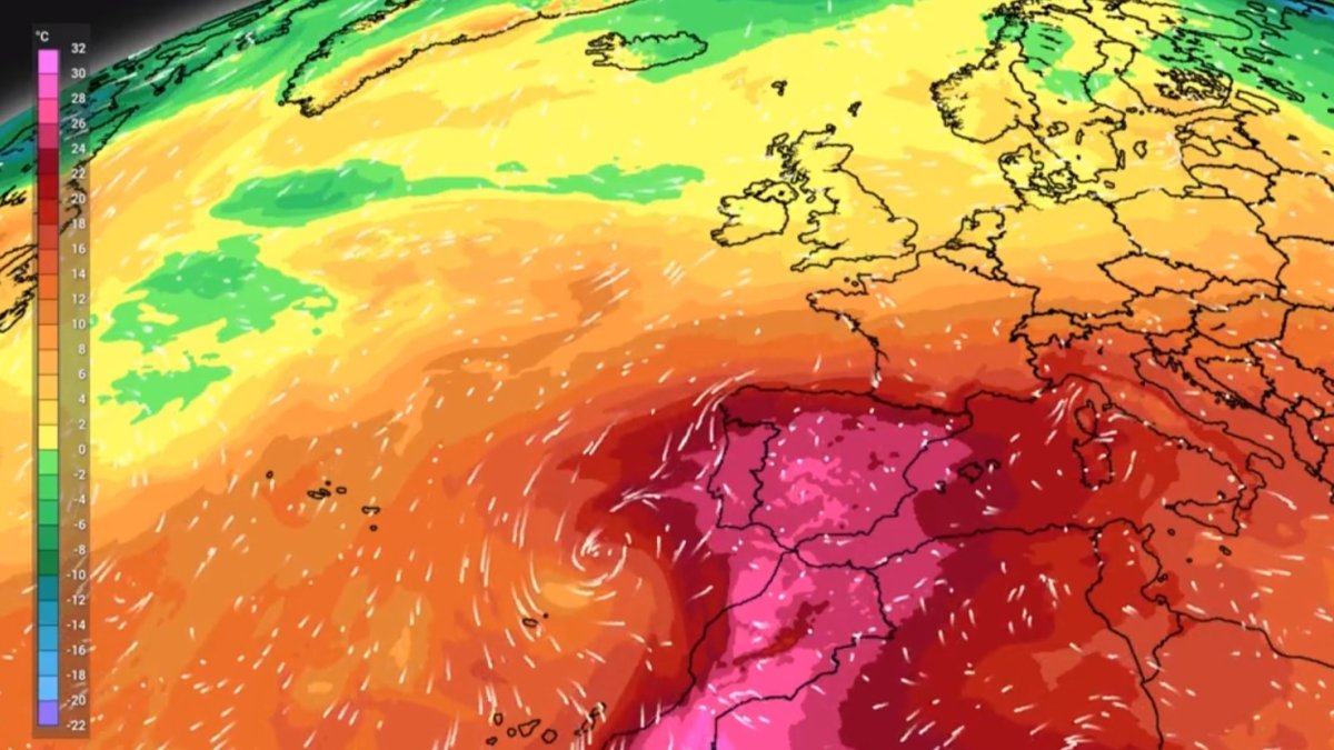 Proyección del paso de aire caliente desde el Sáhara hacia la península a partir de los próximos días. METEORED