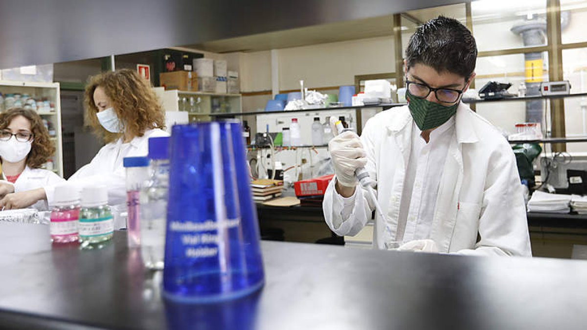 Tres investigadores de la Universidad de León en la Facultad de Veterinaria. MARCIANO PÉREZ