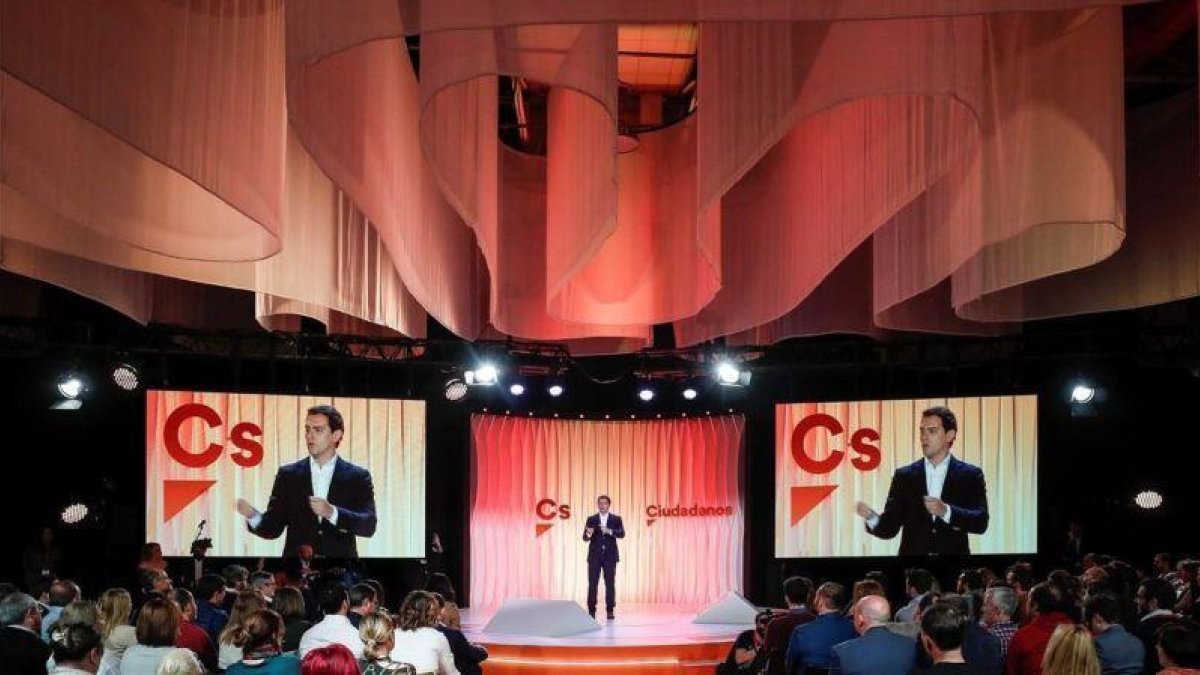 El presidente de Ciudadanos, Albert Rivera, durante un acto de presentación de su candidatura a presidente del Gobierno tras las primarias nacionales de su partido, en marzo pasado.